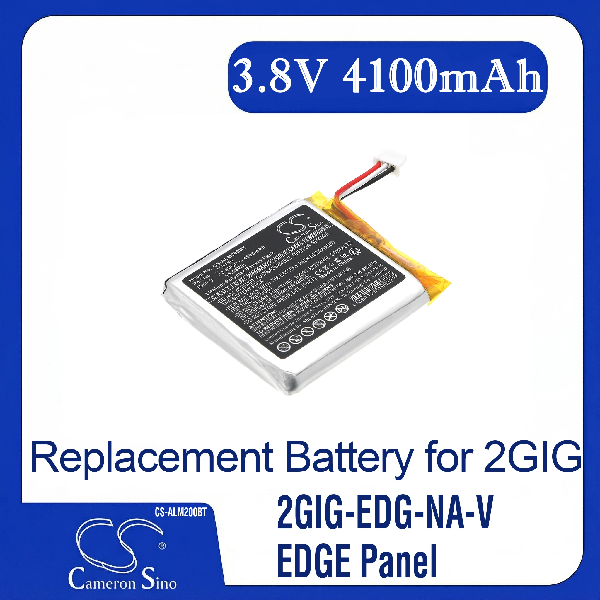 

Cameron Sino Replacement Battery for 2GIG 2GIG-EDG-NA-V, EDGE Panel, Edge Remote Keypad,, Fits P/N 115150