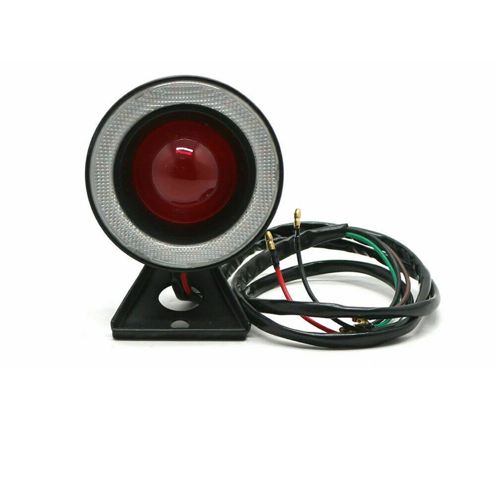 Motorcycle LED Taillight Brake Light Retro Red Lens with White DRL Ring - Custom Fit for Kawasaki W650 Z900RS
