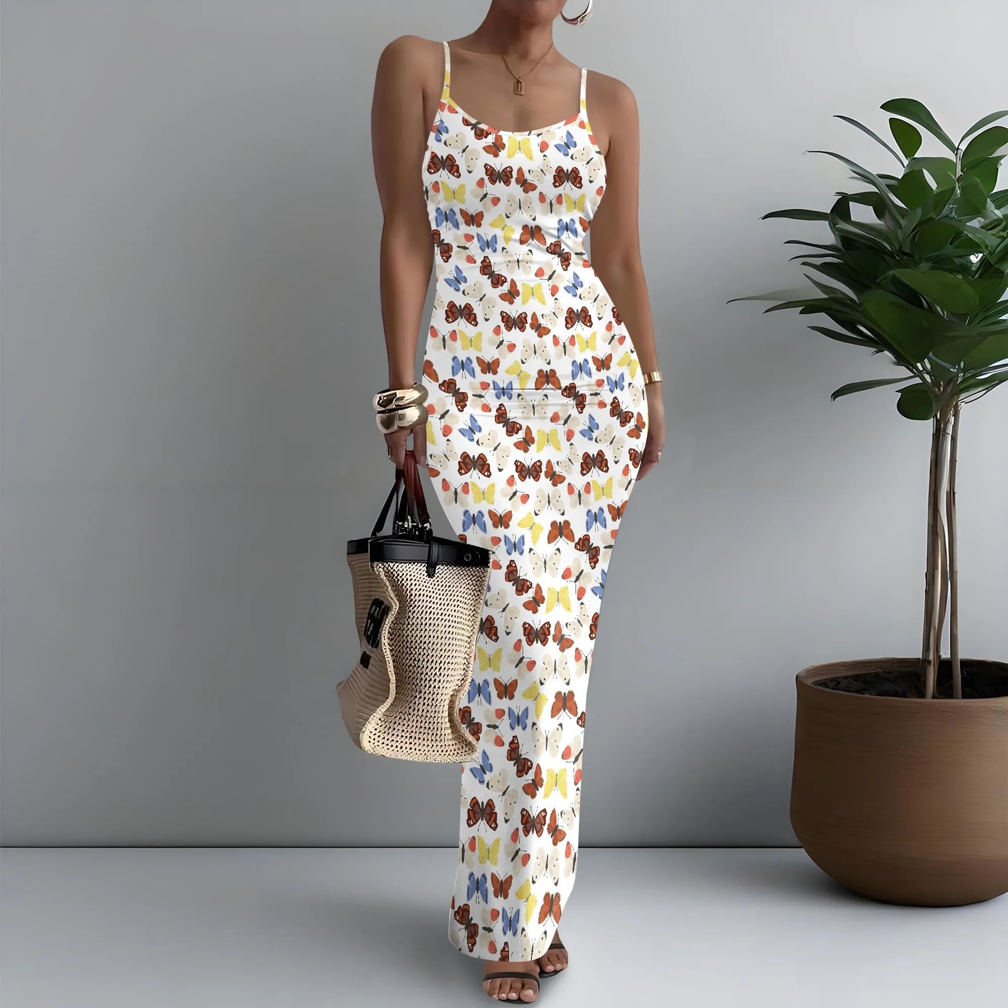 

Women's Spaghetti Strap Maxi Dress Edgy Cute Butterfly Print Cool XS-3XL