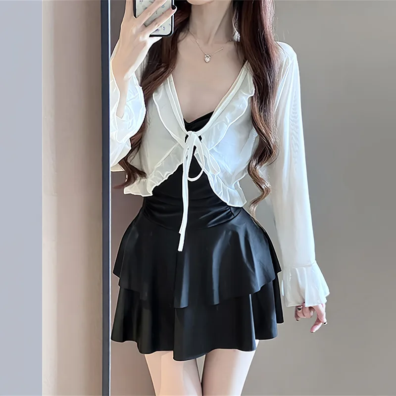 2025 nuevo traje de baño Sexy falda de mujer de una pieza chaqueta adelgazante que cubre el vientre puro deseo para aprender vacaciones de primavera caliente