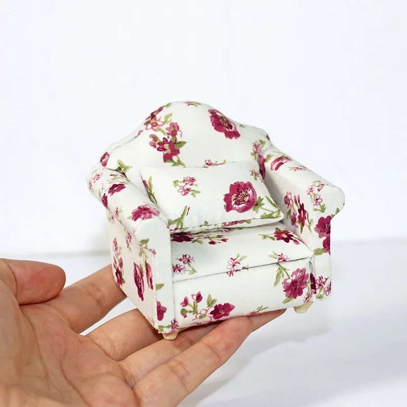 Accessoires pour maison de poupée 1:12, modèle Miniature, jouets Ob11, Mini ensemble de canapé à fleurs, meubles, maison de poupée, accessoires de photographie, jouets de décoration