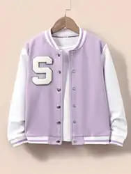 8-12 Year Old Spring And Autumn Girl Jacket Cardigan Fashion Patch Baseball Suit Children's Clothing Youth Sports Jacket