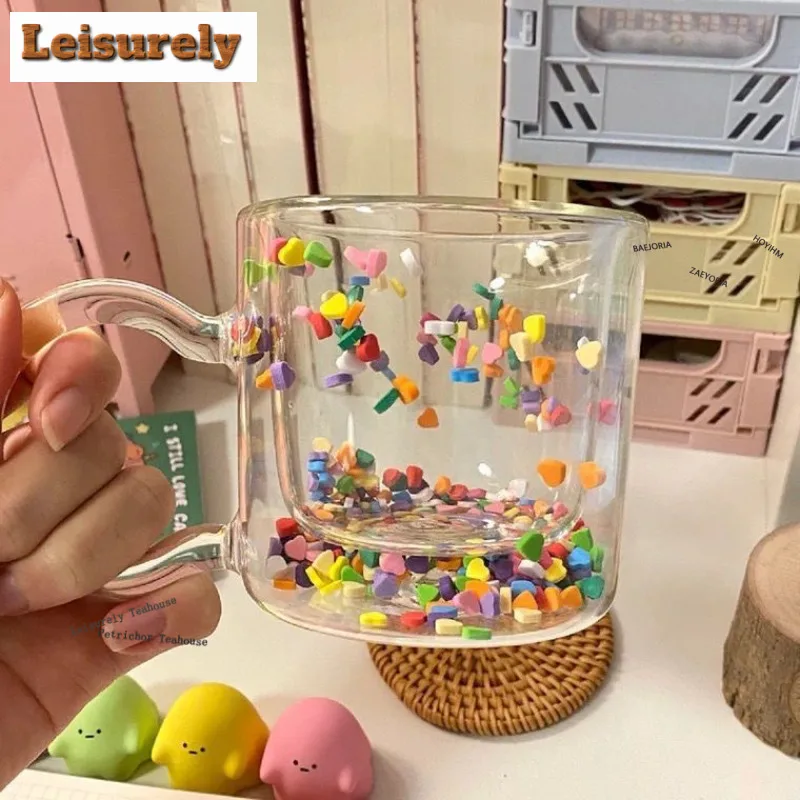 190mlcute Love Quicksand Double-deck With Handle Coffee Mug Couple Handgrip Cups Afternoon Tea Mug Office Water Cup Tableware