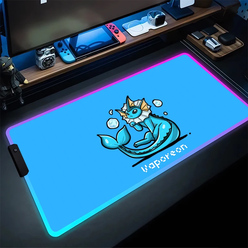 RGB Mouse Pad E-Eevee Non-Slip Rubber Edge locking mousepads Game play mats notebook computer P-Pokémon Home Decor Fashion