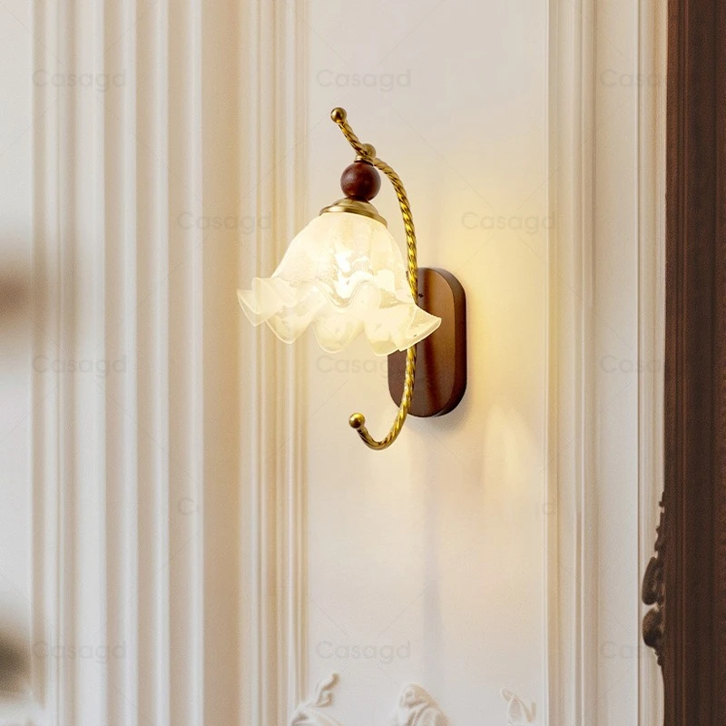 

Medieval style living room wall lamp French retro glass premium warm bedroom bedside corridor aisle lamp casagd