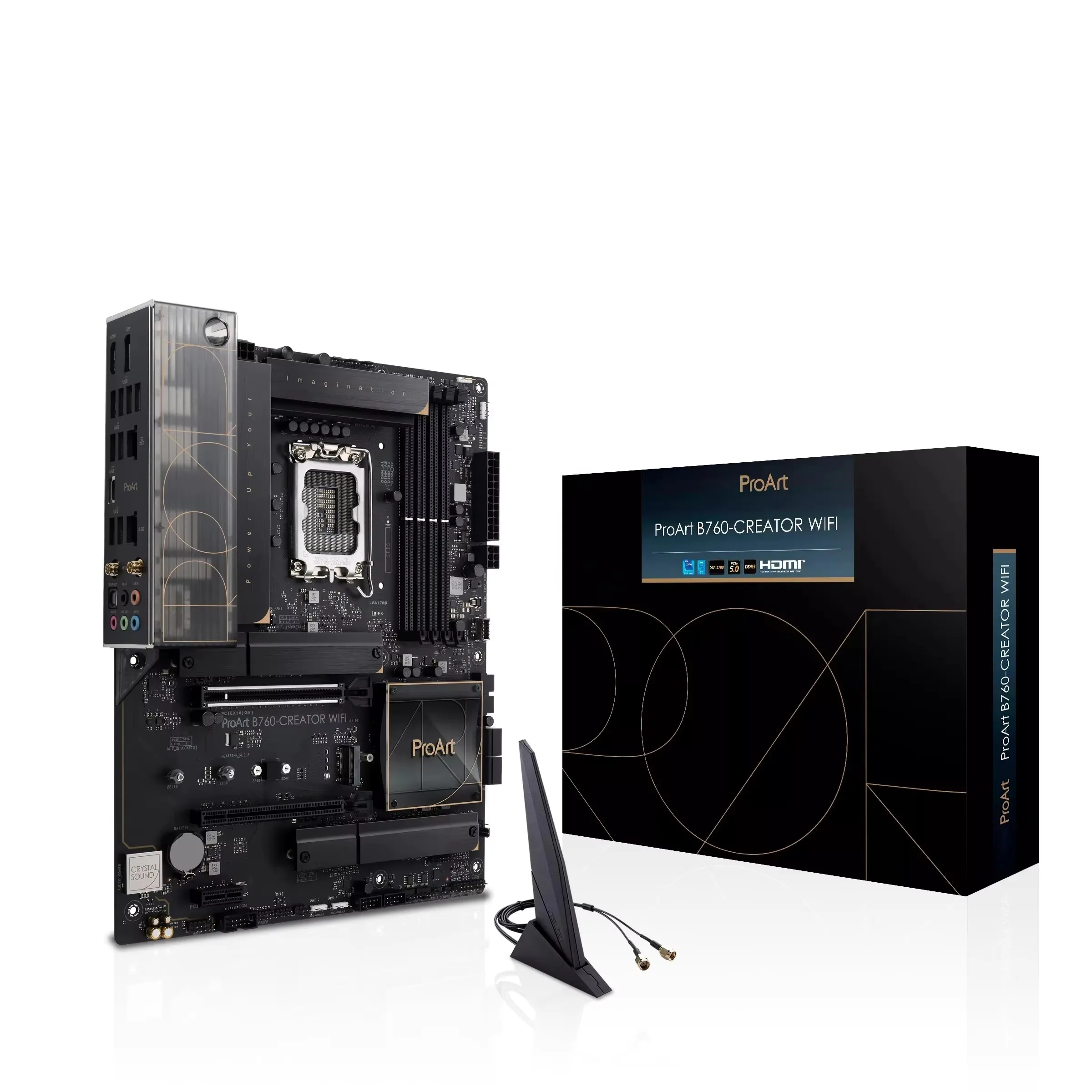 

PROART B760-CREATOR WIFI Motherboard Socket Intel LGA1700 (ATX, PCIe 5.0, DDR4 Memory, 3x M.2, USB 3.2 Gen2x2,