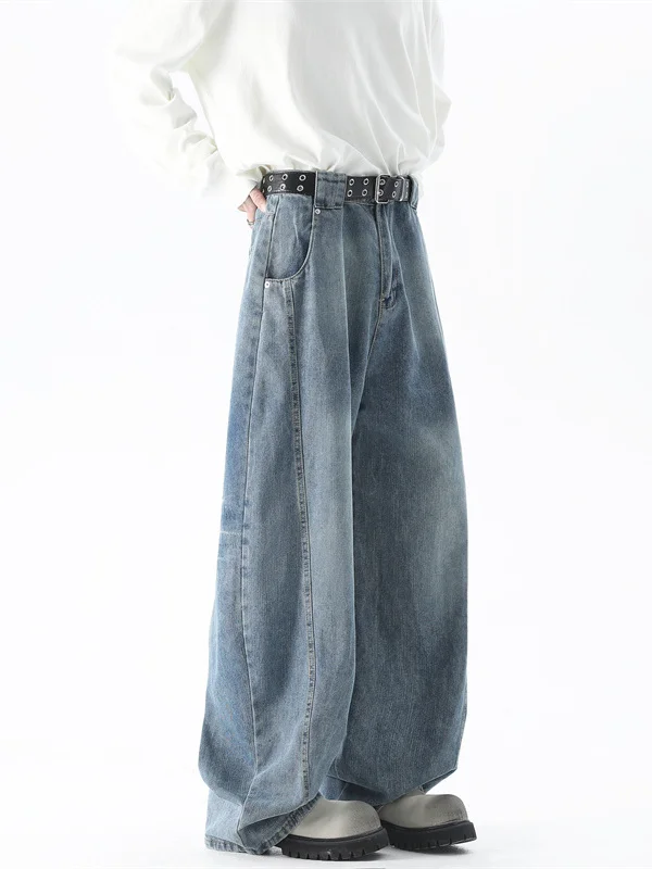 

Американские джинсы с широкими штанинами и вставками, мужские, весенне-осенние, повседневные, прямого кроя, модные, свободные, длинные брюки