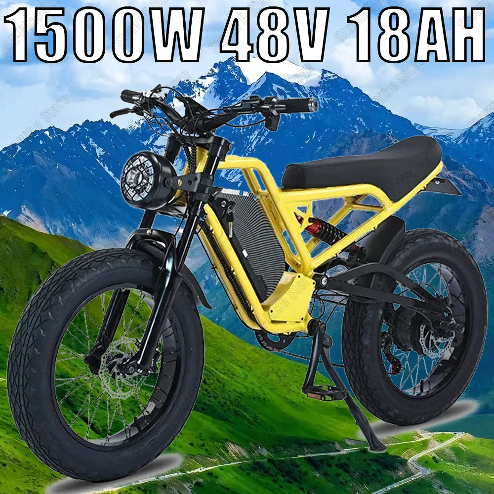 AKEZ Electric Bicycle 48V 18AH 1500W Motor Mountain Electric Bike Fat Tire Removable Battery Dual Shock Absorber Off Road E-Bike