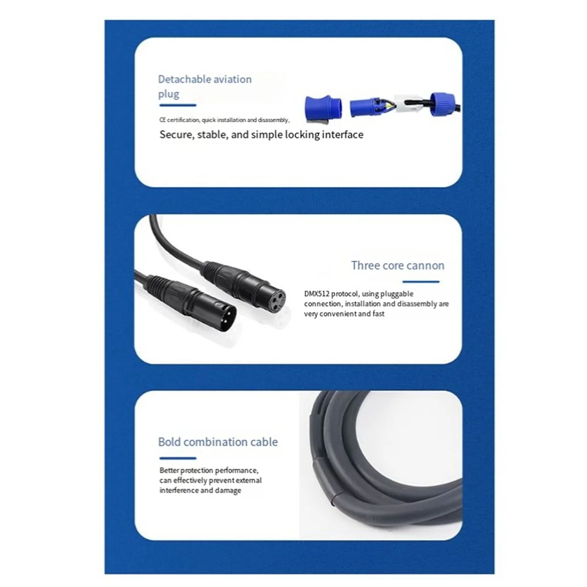 Câble DMX Powercon avec prise et ligne de signal DMX XLR, alimentation lumineuse, signal de connexion ATIC (A)