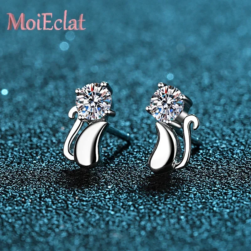 

Стильные женские серьги-гвоздики с муассанитом 0,6 карата, платиновые серьги-гвоздики с милым котенком PT950, весенняя коллекция ювелирных изделий, подарки на день рождения