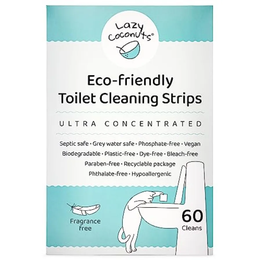 

Lazy Coconuts Toilet Bowl Cleaner Strips - 60 Cleans, Plastic-free, Dye-free, With Lemon Essential Oil