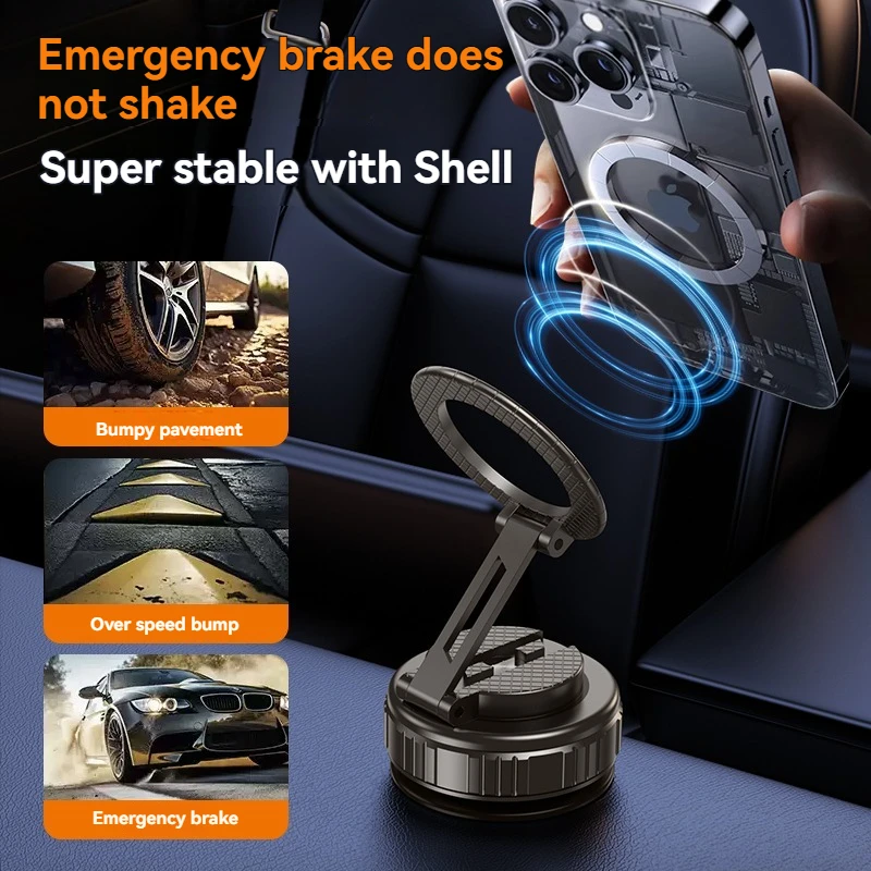 Car Mount Electric Vacuum Magnetic Holder Foldable Strong Suction Stand For Cell Phone For iphone 12 13 14 15 16 Live Streaming image 6