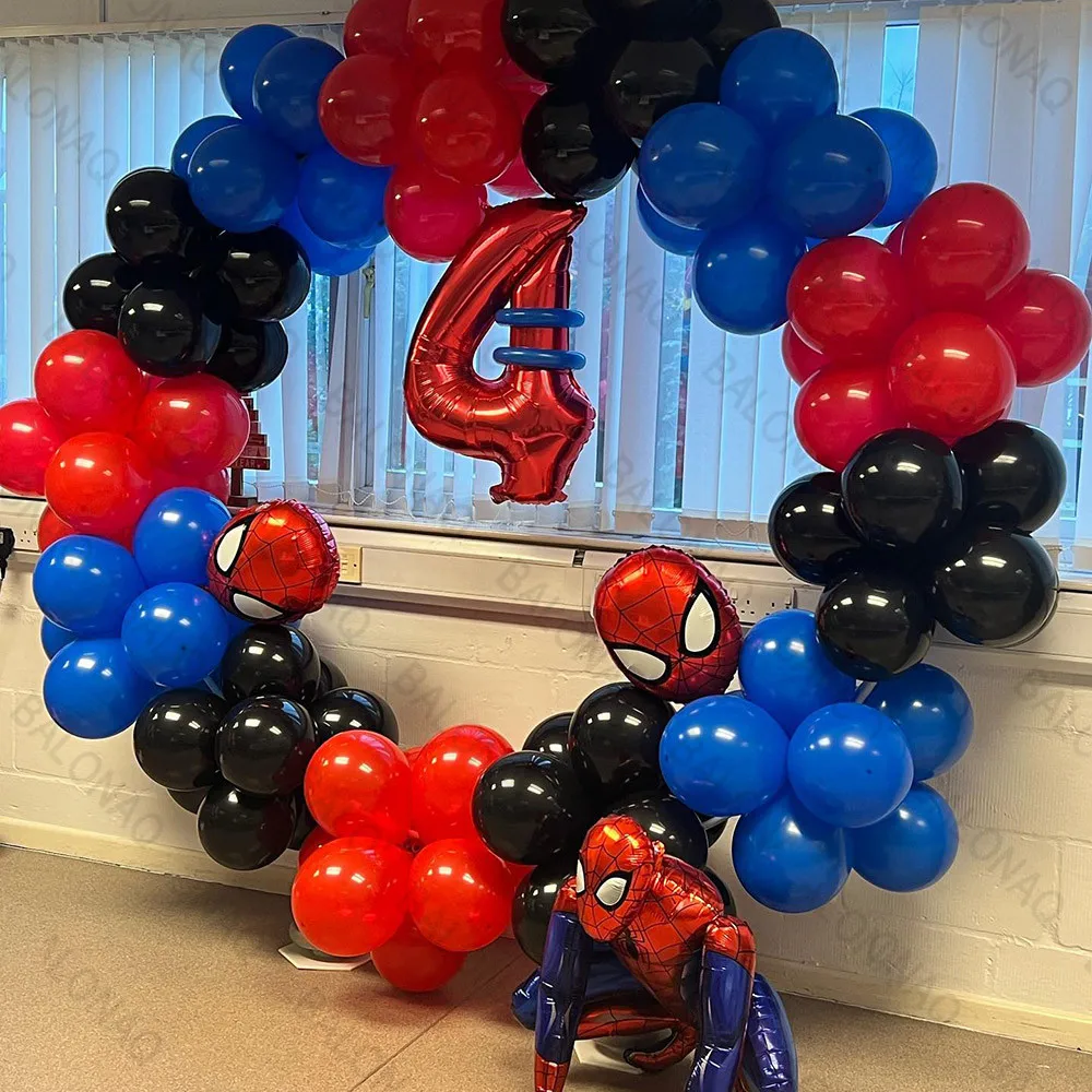 96pcs Kids Birthday Red Blue Balloons Garland Arch Kit For Party Decors Age 1-9 Spiderman 3D Foil Balloons Air Globos