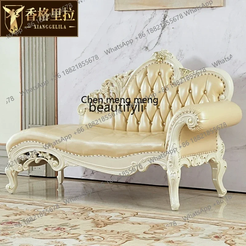 

B178 American living room solid wood carving flower leather sofa chair bedroom beauty couch small apartment leather recliner2936