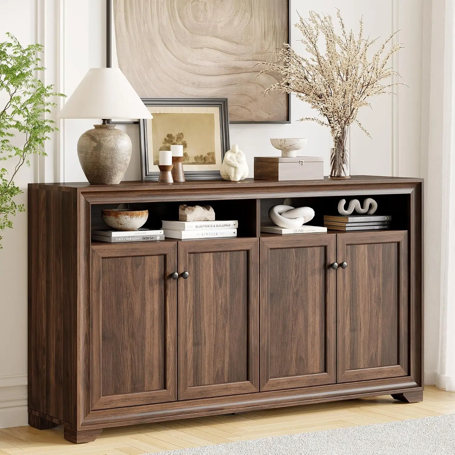 60 Inch Sideboard Cabinet with 4 Doors & Storage for Dining Room, Customized