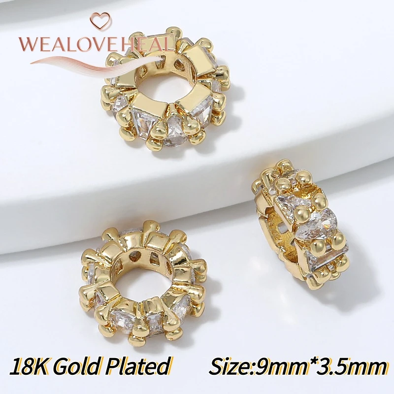 perlen für schmuckherstellung, 8mm 9mm Sunburst Spacer Perlen 4mm Großloch 18K Vergoldetes Messing Micro Pave CZ Spiky für DIY Armband Halskette Schmuckherstellung – Detail 29