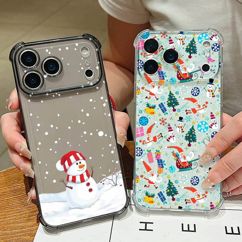 Weihnachts-Schneemann-Silikon-Handyhülle für iPhone Air 17 Pro Max 16 15 Pro Max 14 13 12 Pro Max 11, stoßfeste, klare Softcover
