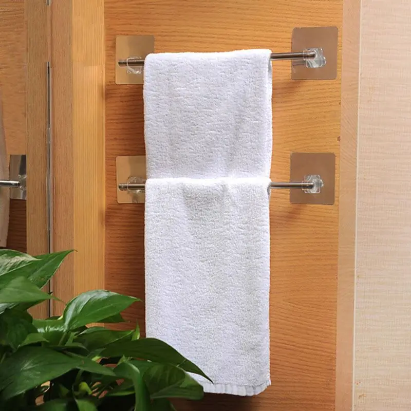 Stainless Steel Hand Towel Rack Thicken Bath Towel Rod Wall Mounted Single Towel Bar Nail-free Installation Waterproof Dropship