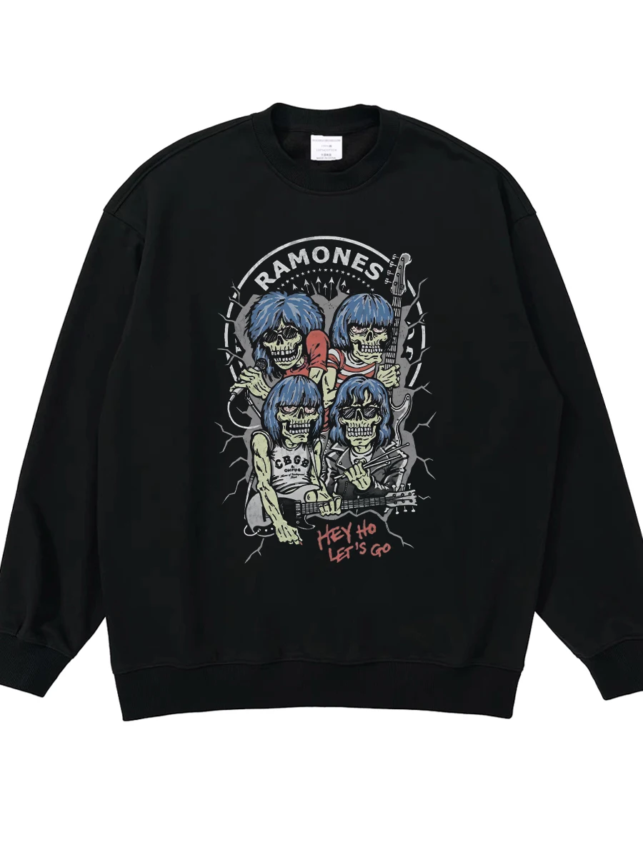 Retro Vintage Loose Fit round Neck Sweatshirt Digital Direct Printing Punk Rock Band Graphic T-Shirt Men's Autumn Cotton Crew...