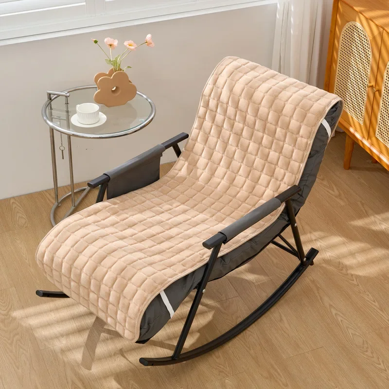 Warm Plush Home Rocking Chair Cushion Thickened Flannel Lounge Chair Mat Elastic Straps Slipcover Bottom Non‑Slip Particles Pad