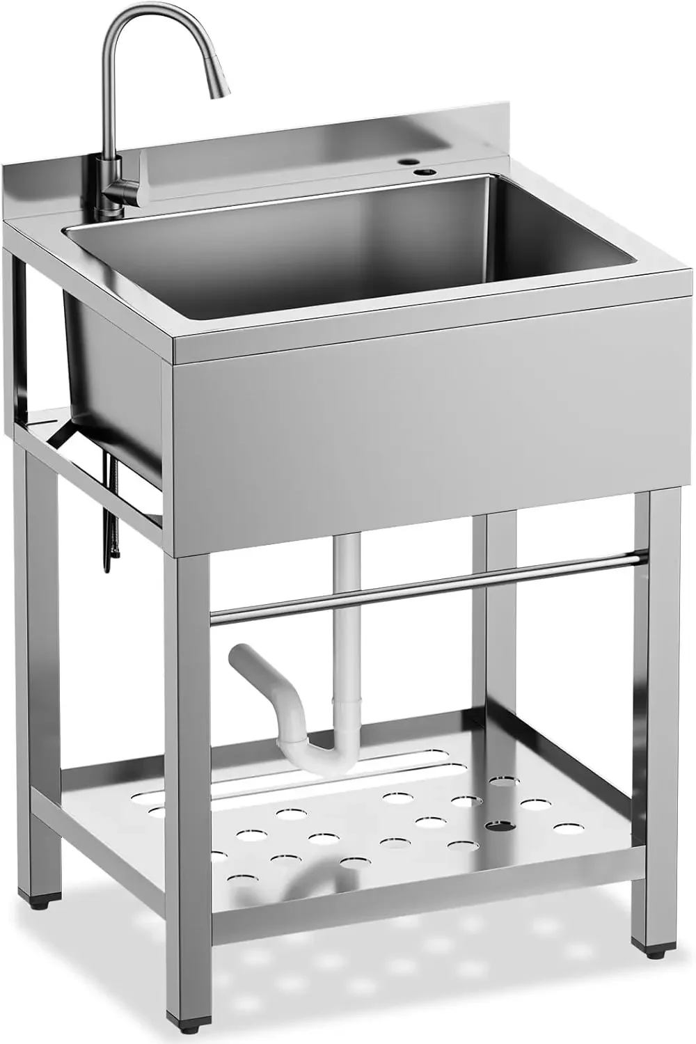 Stainless Steel Utility Sink, 25 Inch Single Bowl Kitchen Sink with Cold Hot Water Pipe Standard P-trap Drainge for Laundry Room