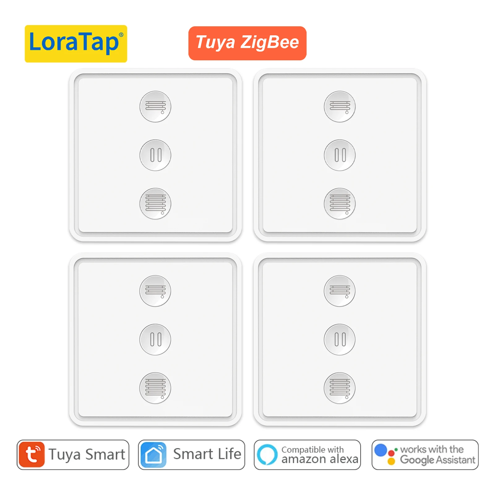 LoraTap ZigBee 3.0 Tuya Smart Life Blinds Pushbutton 80*80 Switch Remote Control Google Assistant Alexa
