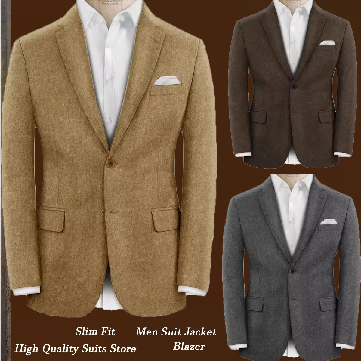 

Men's Wool Blazer Single Breasted Slim Fit Suit Jacket Elegant Business Casual Stylish Comfortable Formal Coat Mens Tweed Outer