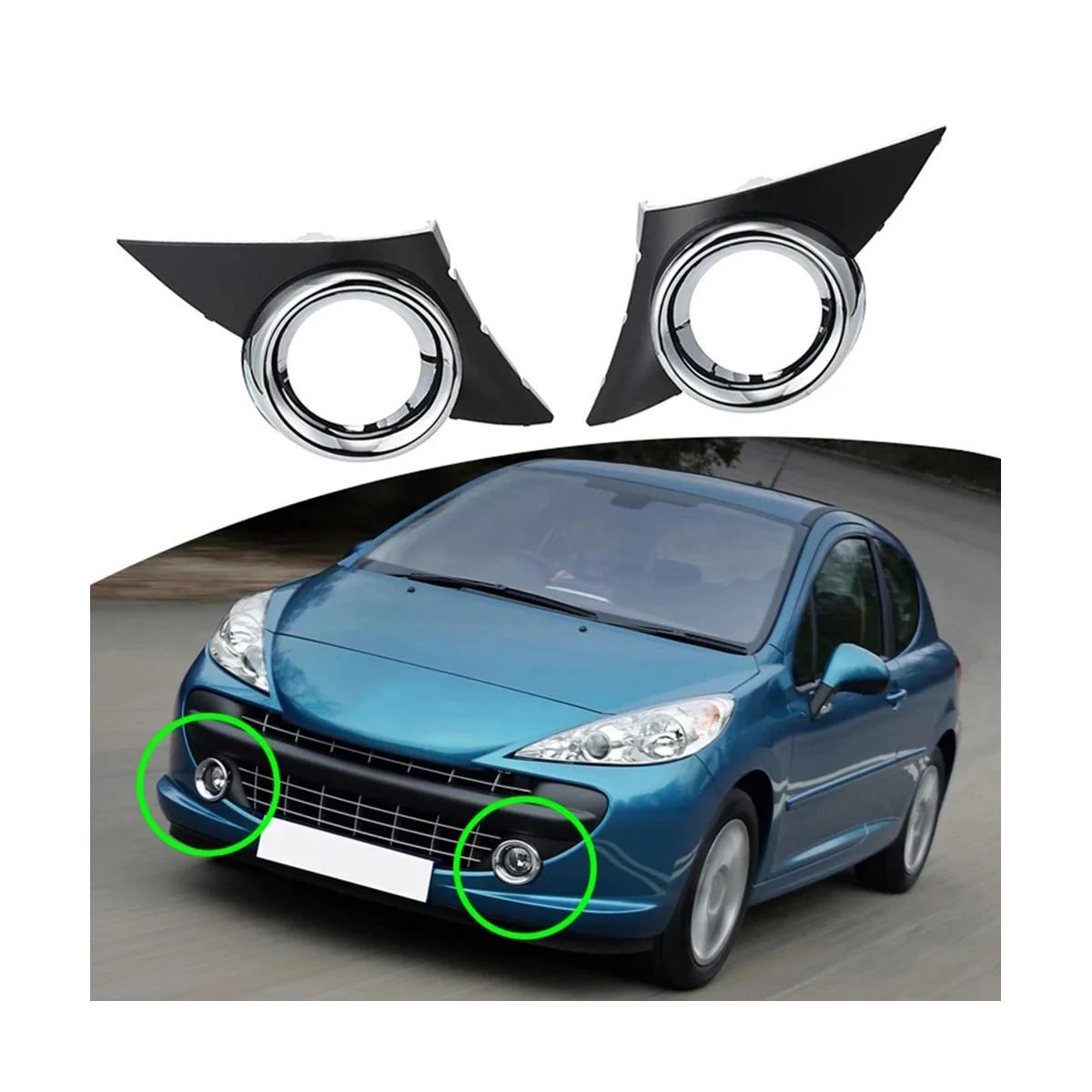 1Pair Car Fog Light Covers Front Lower Bumper Foglights Frame Grille for 207 Sport