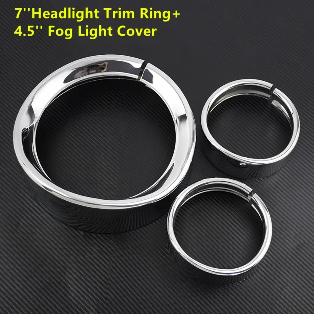 

Motorcycle Chrome 7''Headlight Trim Ring+4.5'' Fog Light Cover Trim Ring For Harley Softail FLH Touring