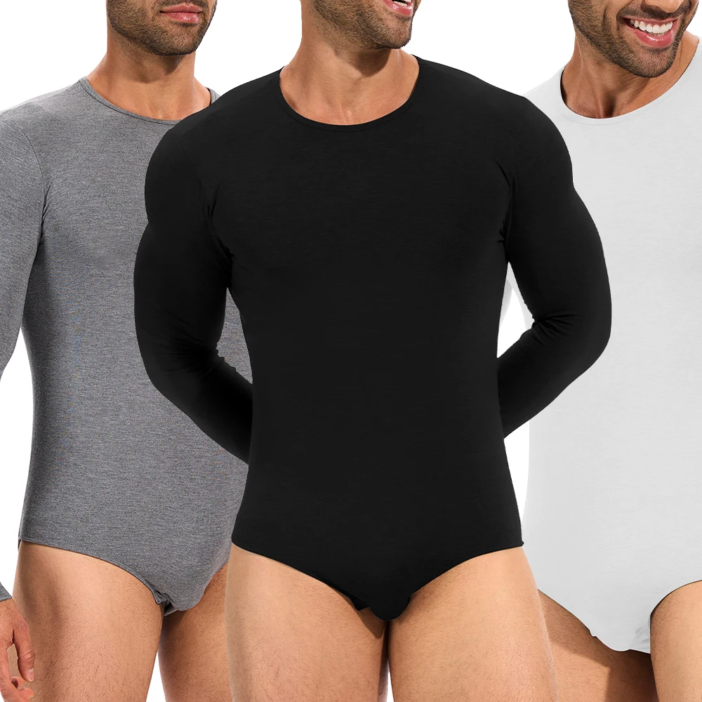 

Men Long Sleeve Bodysuit Thermal Underwear Underwear Pajama Bodysuit One Piece Pajamas Rompers Basic Shirt