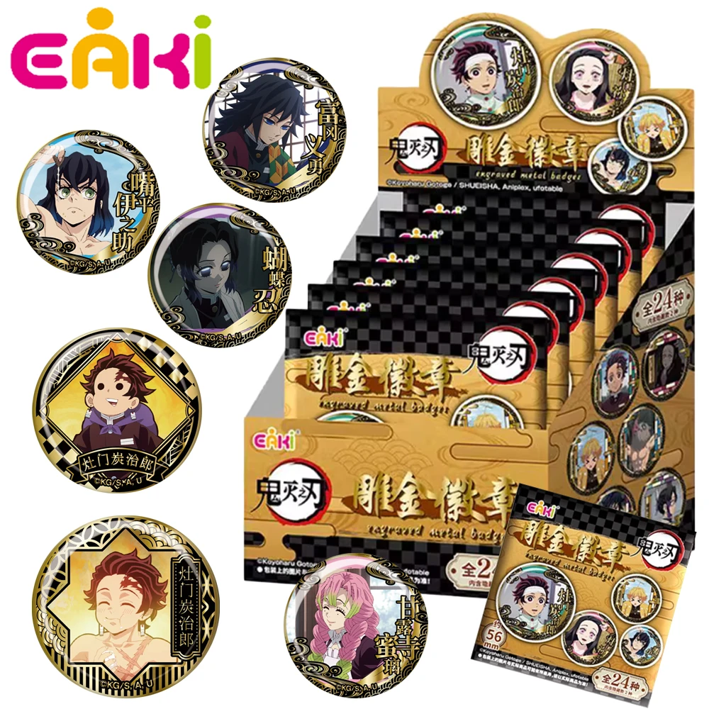 

New Original EAKI Demon Slayer Engraved Metal Badge Premium Tinplate Pins Collectible Anime Kamado Tanjiro Kids Birthday Gifts