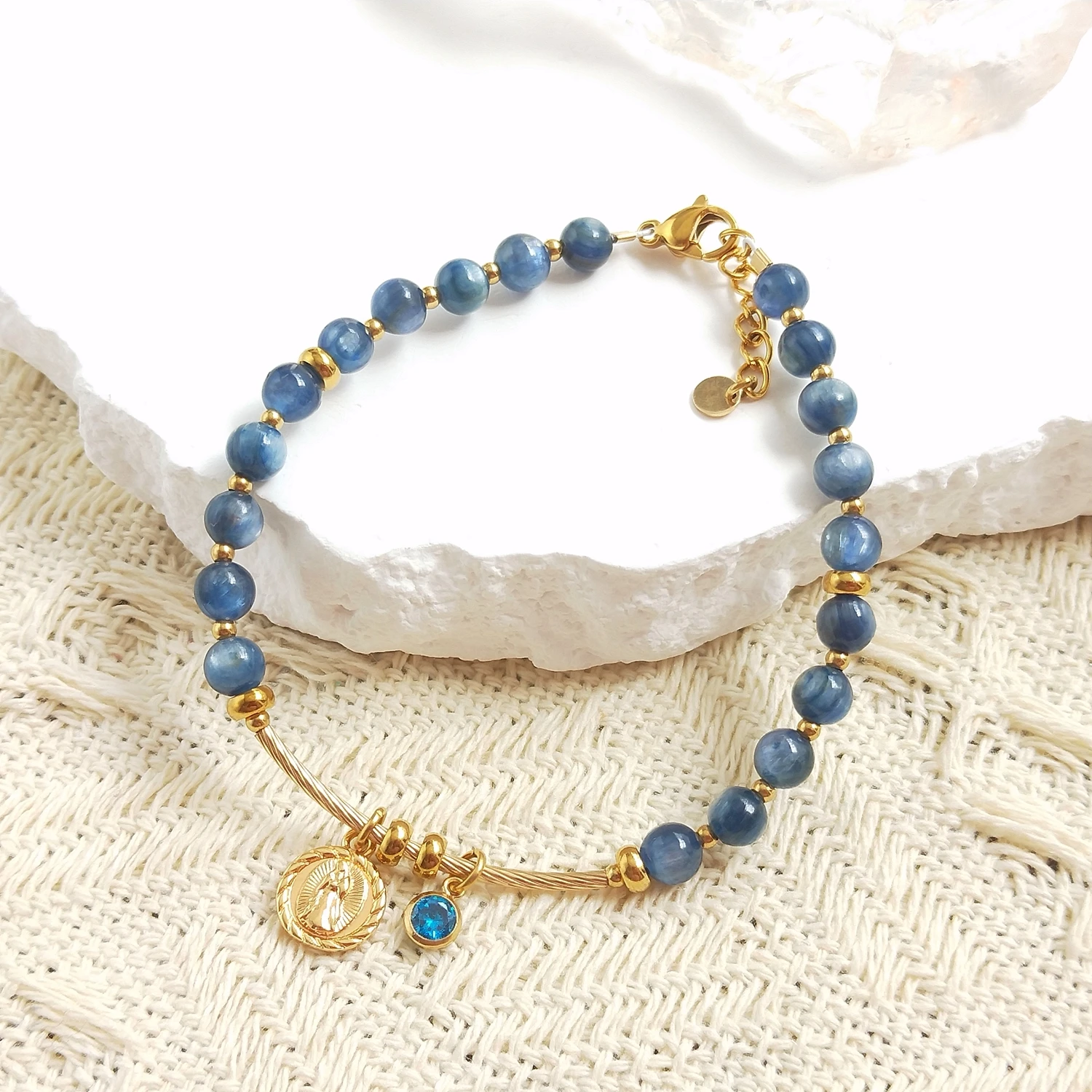 

Lii Ji Natural Kyanite 4mm 14K Gold Filled With Stainless Steel Bracelet Handmade Fashion Jewelry