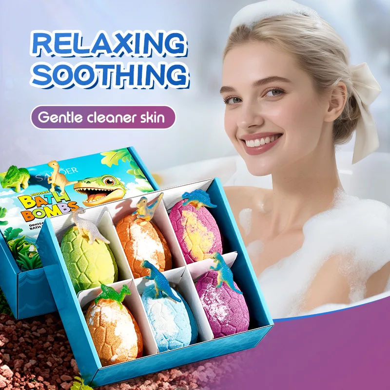 

100gx6pcs Dinosaur Egg Shaped Bath Bombs Fruit and Flower Scented Bubble Bath Moisturizing Bath Bombs Festival Gifts