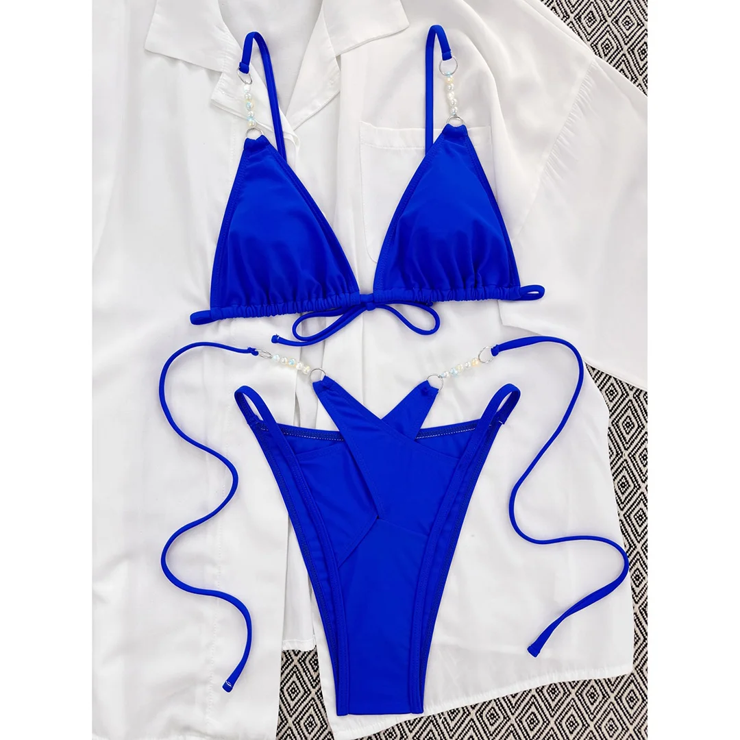 Sexy Neckholder-Bikini mit Perlen und Riemchen, Damen-Badeanzug, zweiteiliges Bikini-Set, hoch geschnittener Badeanzug, Badebekleidung, Modell V5473 – Detail 13