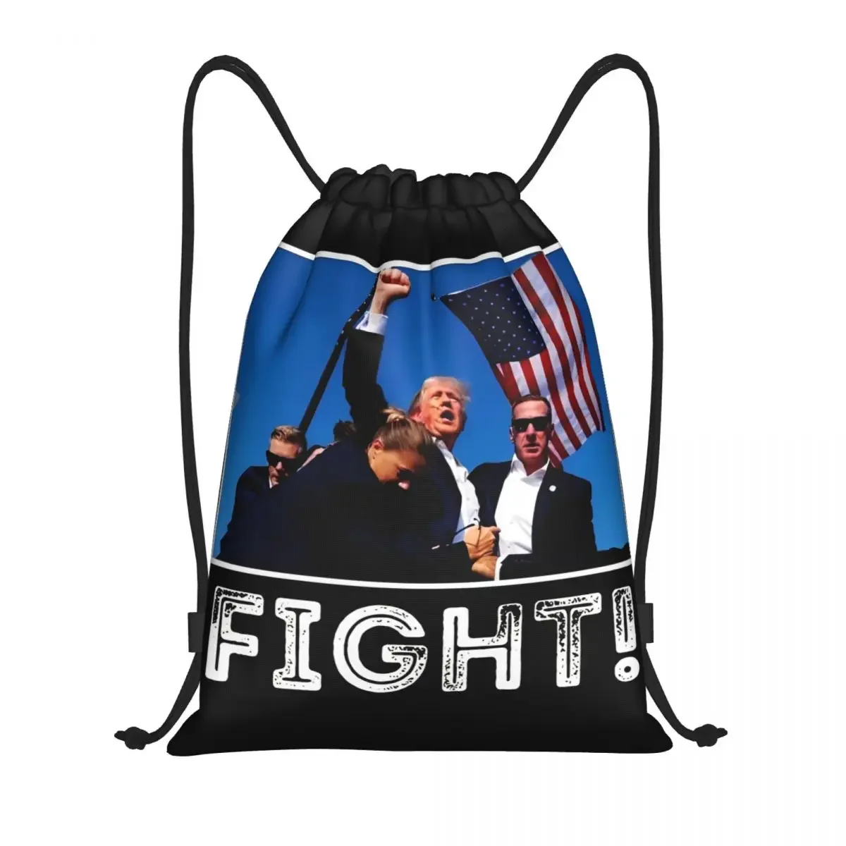 2024 President Trump Fight Backpack Drawstring Basketball Bags Gym Bag Water Resistant Support Trump String Sackpack for Yoga