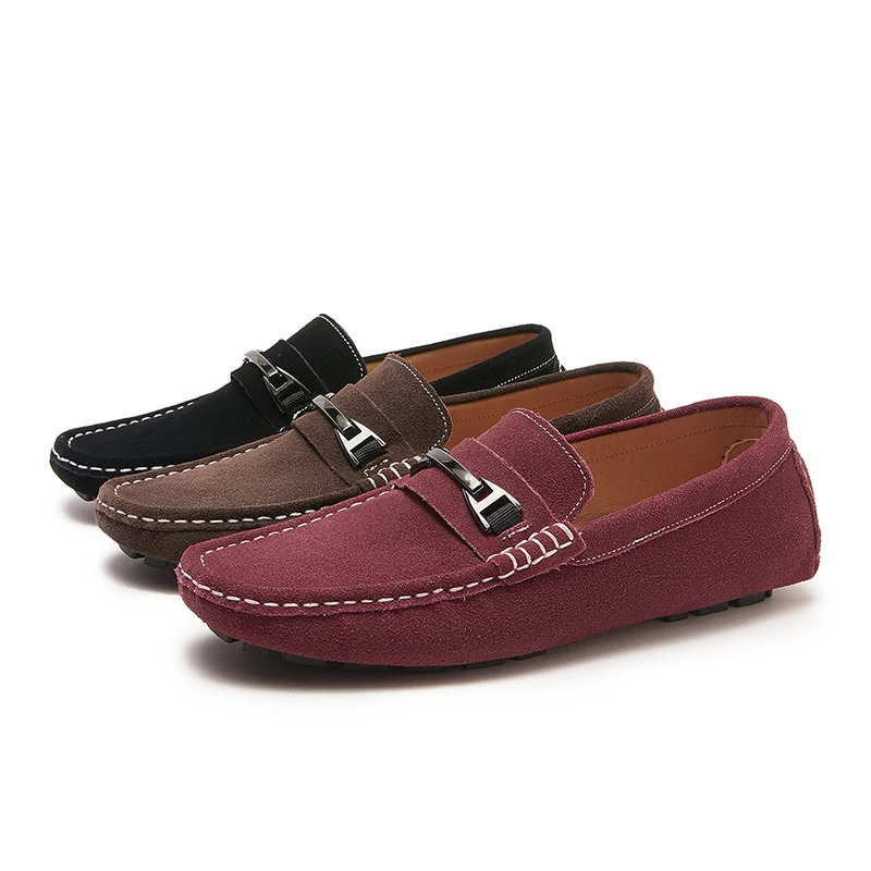 

Роскошные мужские лоферы ручной работы из натуральной замши с пряжкой, брендовые лоферы на плоской подошве, пенни, офисная мужская обувь, обувь для вождения, повседневная обувь