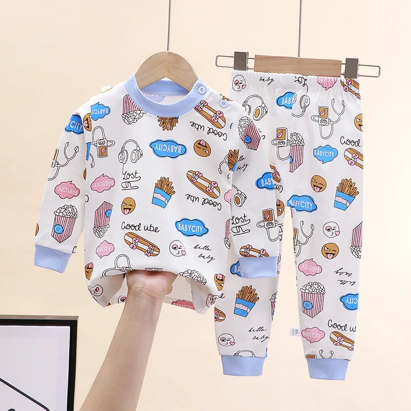 White Top Long Sleeves Long Pants Kid Adorable Girl Pajama Set Children Cozy Night Sleep Cartoon Design Unisex Baby Home Clothes