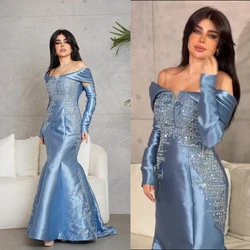 Prom Dress Saudi Arabia Fashion Simple Off-the-shoulder  Paillette Satin Floor Length Custom