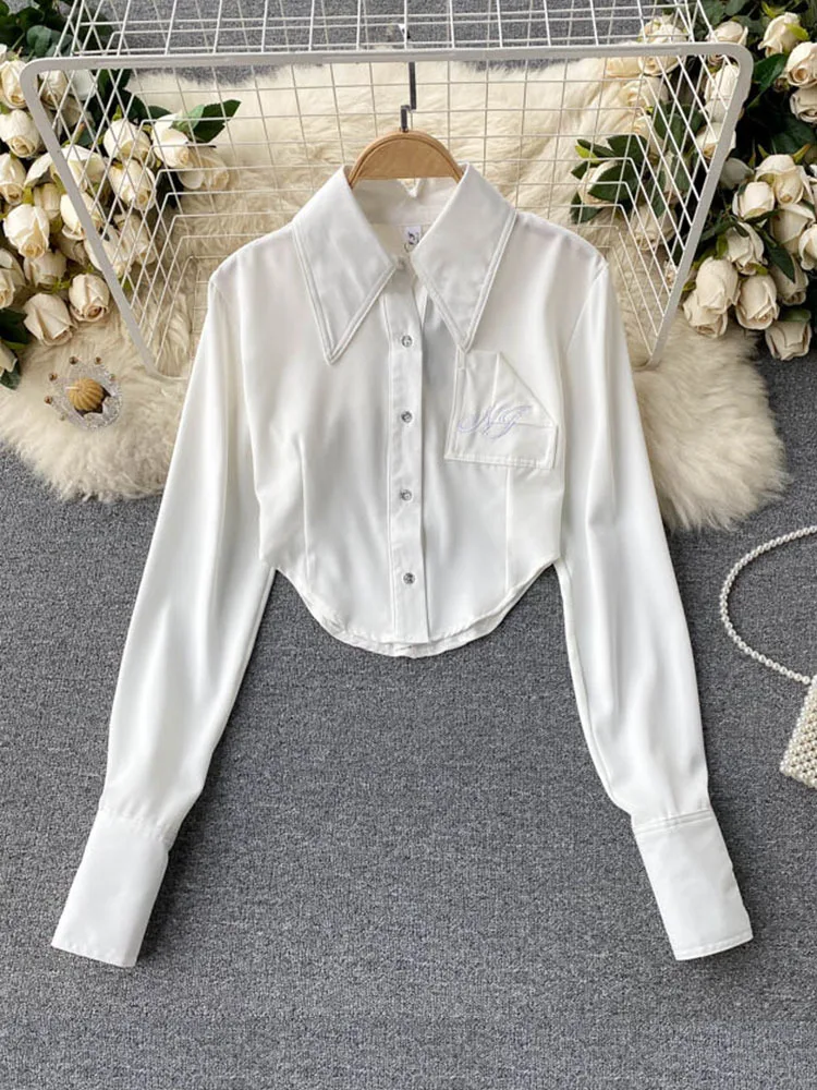 Spring Fashion New Lapel Single-Breasted Temperament Slim Blusa Short All-Match Blouse GK601