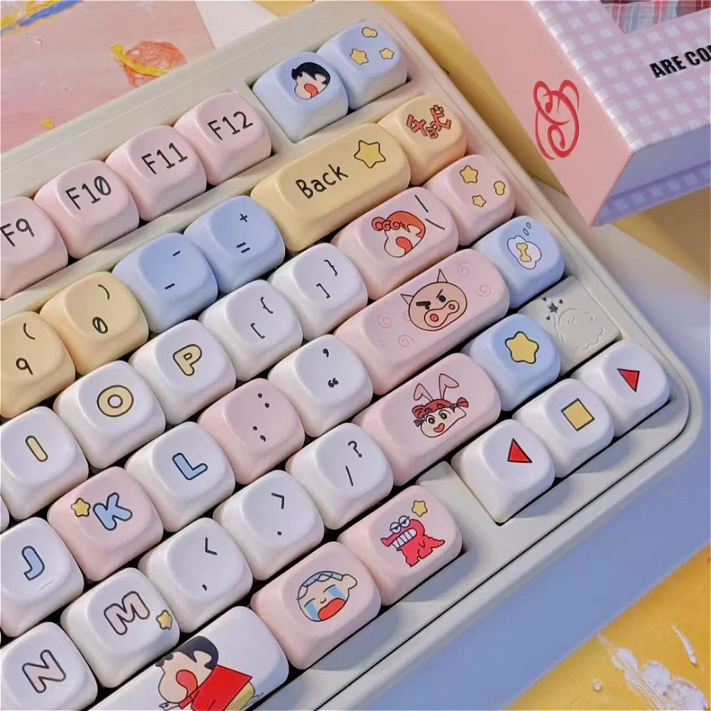 Milky White MOA Height Keycap Set PBT Small Full Set, Cute, Anime Theme, Suitable for 61/87/104/108 Mechanical Keyboard