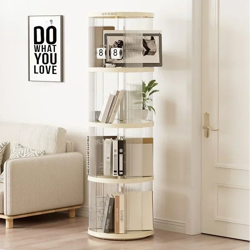 Bookshelf Transparent 360 Degree Rotating Bookshelf Children's Picture Book Storage Rack Simple Floor Standing Storage Rack