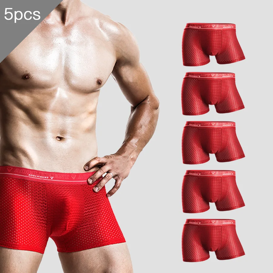 

5PCS Men's ice silk briefs Modal boxers Mesh mid-waist large breathable men's summer sexy ice silk briefs