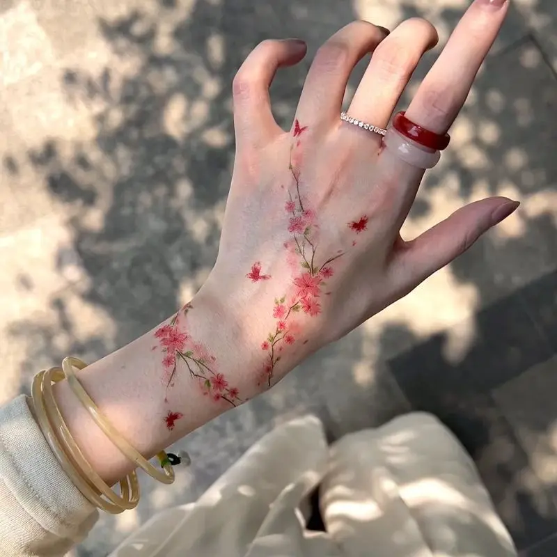 Peach Blossom Butterfly Colorful Tattoo Sticker Sexy Hot Girl Temporary Tattoo Beautiful Arm False Tatto Height Beauty Party Gif