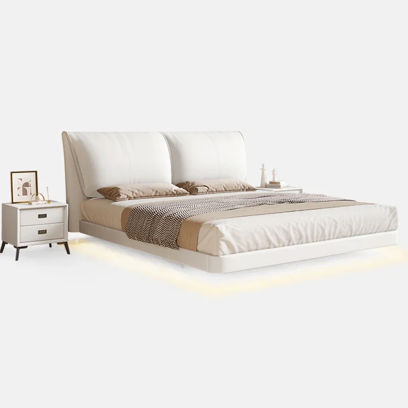 

Leather Suspension Bed Modern Minimalist Master Bedroom Double Bed Marriage Bed with Induction