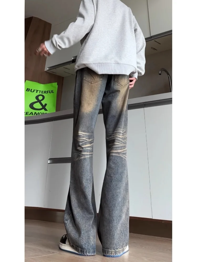 

Cleanfit Gradient Color Retro Blue Men's Jeans High Waist Straight Leg Micro Flared Pants Autumn Winter Fashion Youth Trend