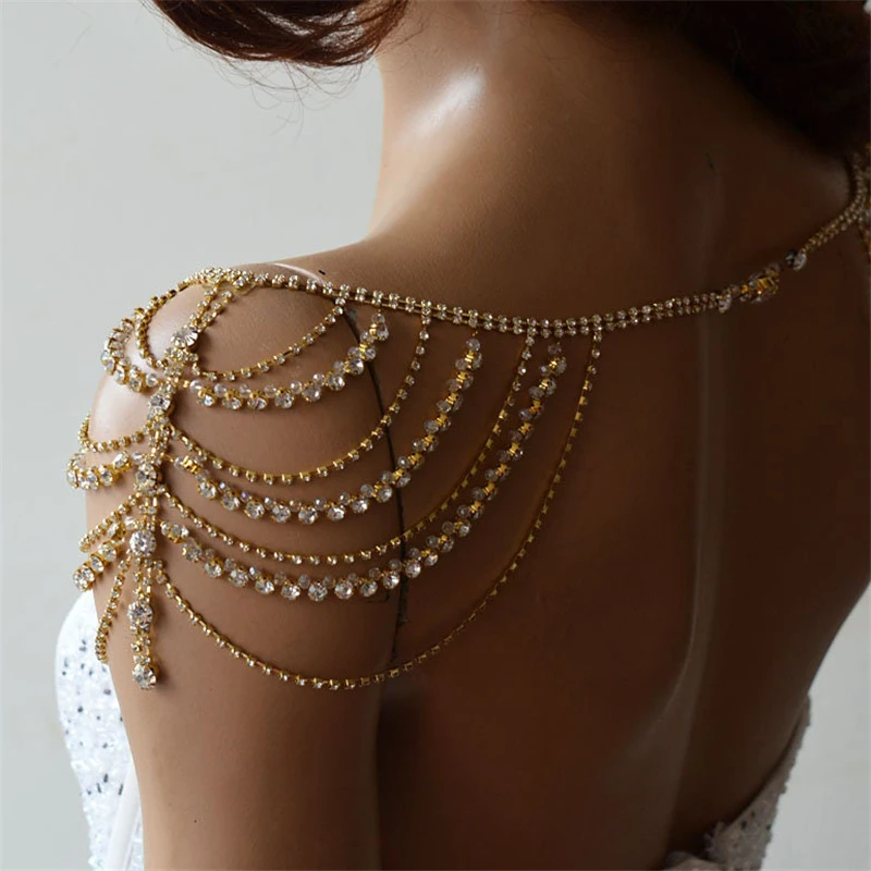 INS Fashion Multilayer Rhinestone Bridal Shoulder Chain Ladies Wedding Party Shining Crystal Tassel Shawl Necklace Jewelry Gift