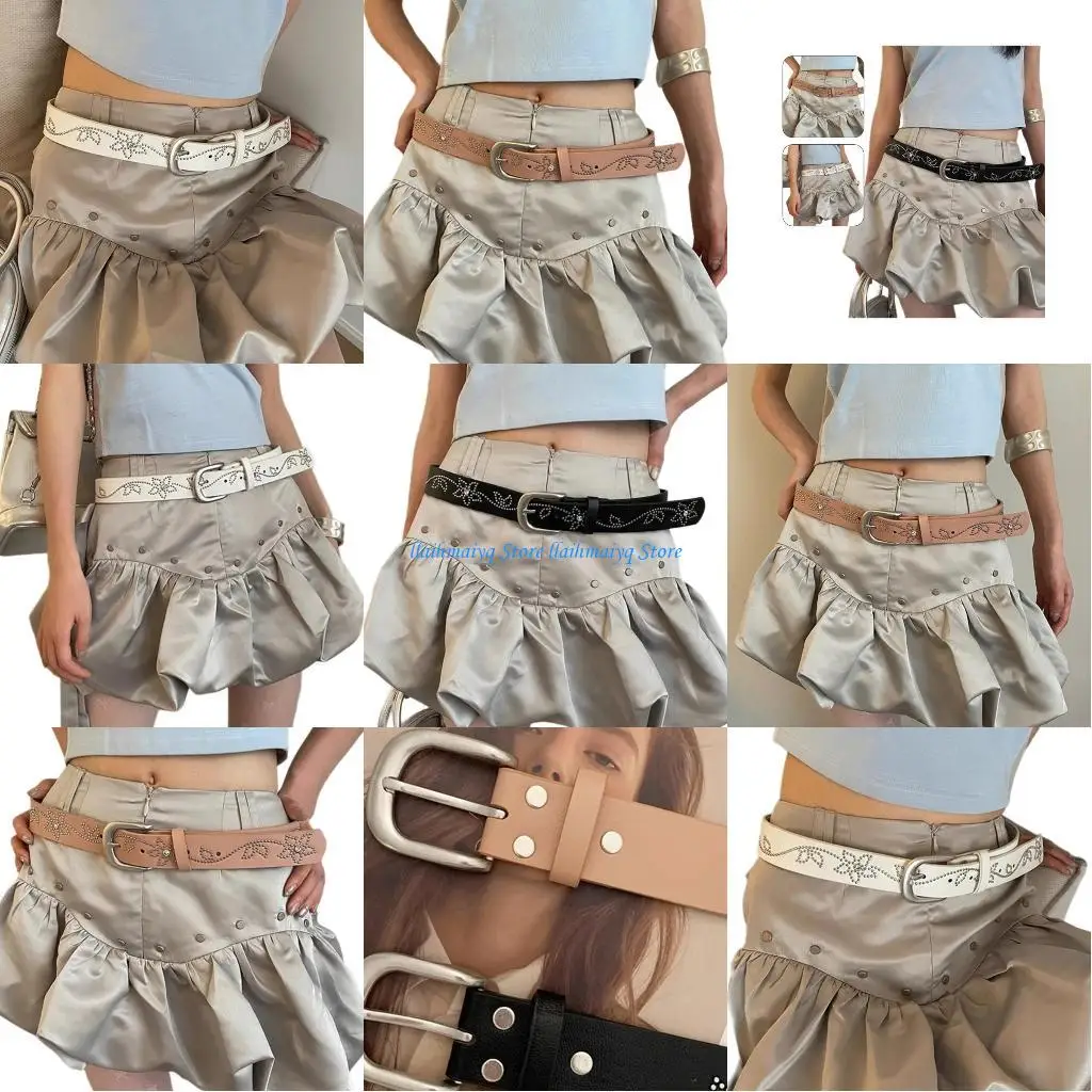 

573B пояс с заклепками, женский пояс из искусственной кожи, простой пояс, стильный пояс