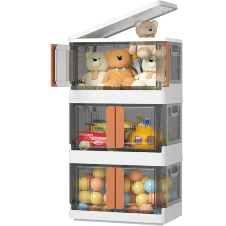 

Plastic Storage Bins with Lids 3Tier Collapsible Clear Storage Bins with Wheels Stackable Closet Organizers Foldable Box Storag