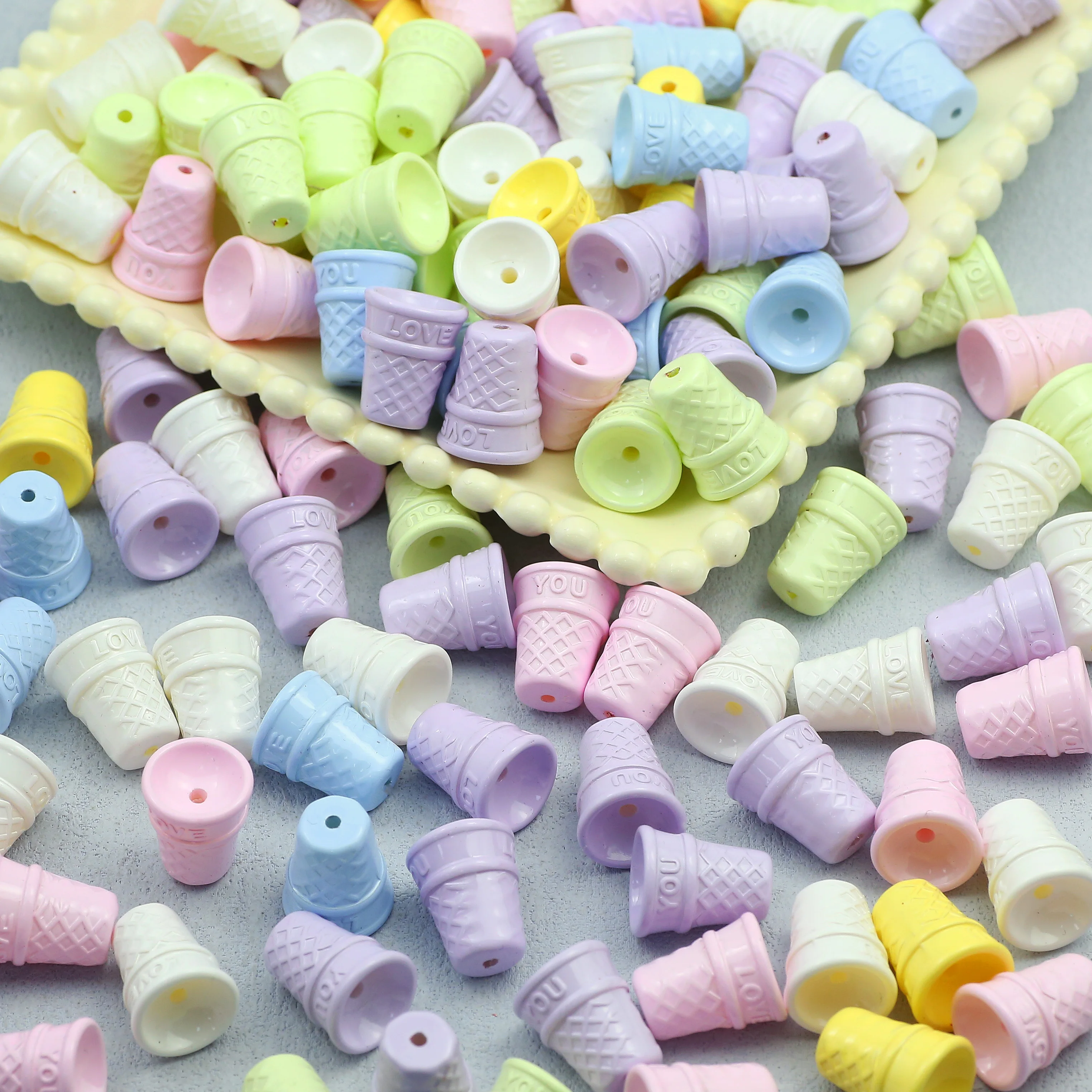Light Colorful Ice Cream Cones Bead 16×19mm Baking Lacquer Spacers Loose Beads For Jewelry DIY Phone Chains Bracelets Accessorie