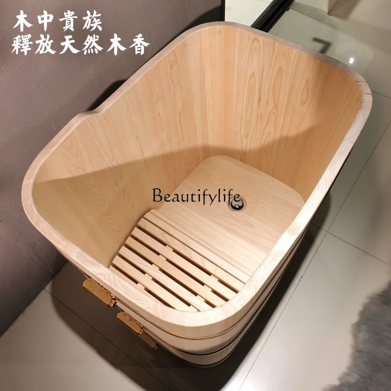 Customized Bath Barrel Bathtub Wood Paint-Free Adult Bathing Household Small Apartment Bath Barrel